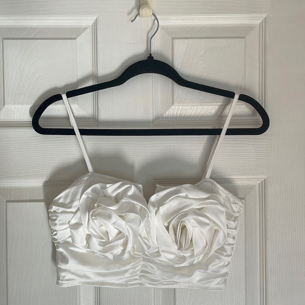 Satin Flower Crop Top - Picture 2 of 6